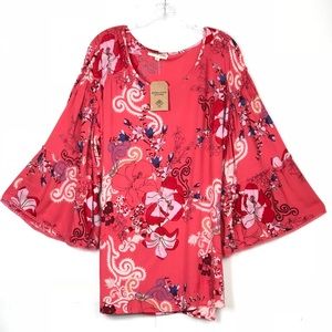 Vibrant Floral Bell Sleeve Blouse